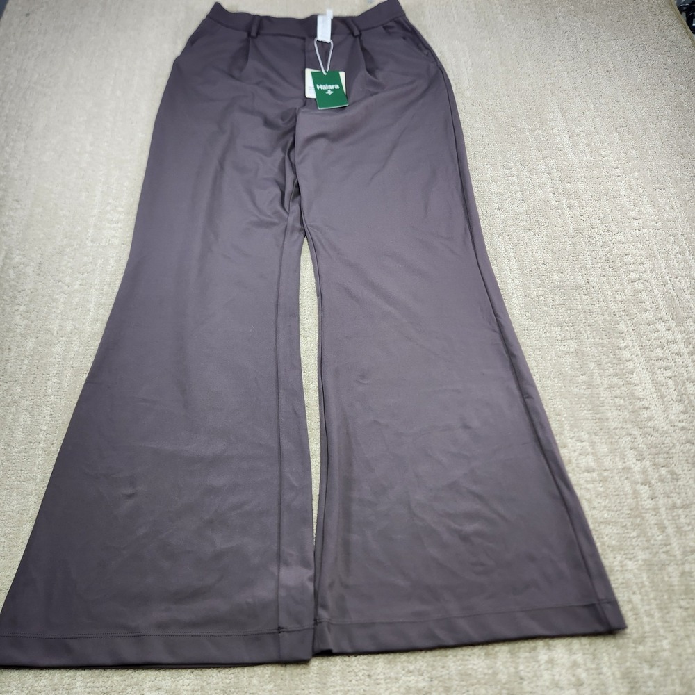 Halara Pants Women Small Tall High Rise Pleated Trouser Flare Wide Leg Gray